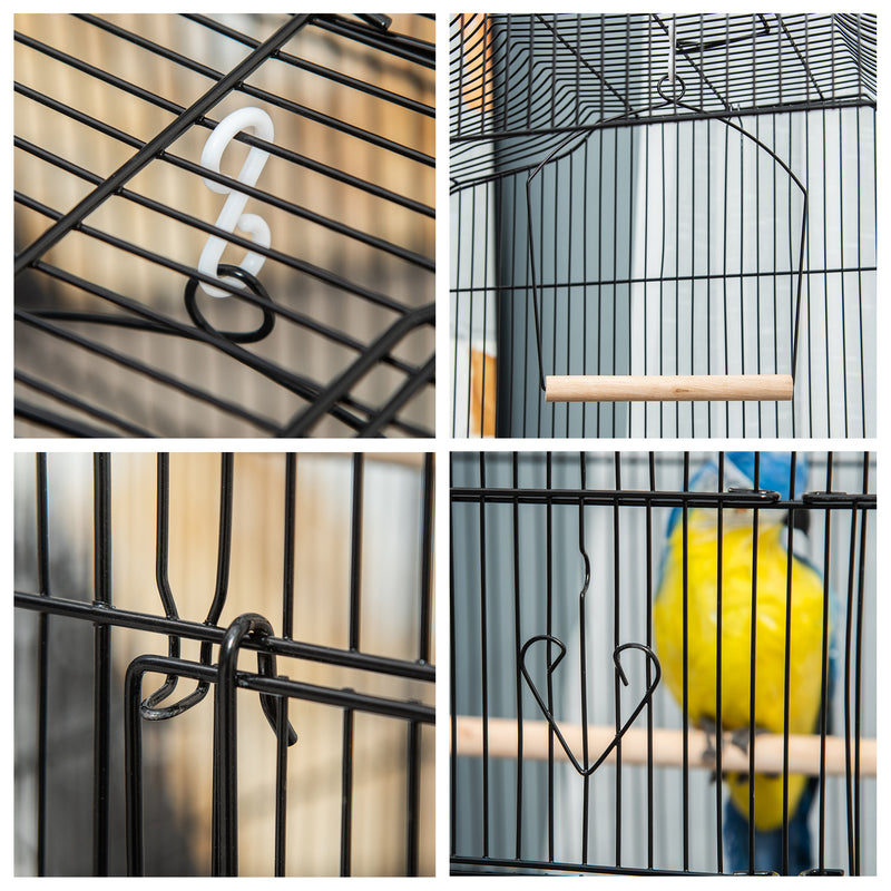 PawHut 92cm Large Bird Cage with Stand, Perches, Food Bowls, Swing, Black