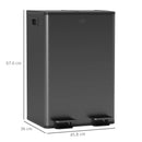 HOMCOM 2 x 28L Dual Kitchen Bin Pedal Bin for Recycling and Waste, Black