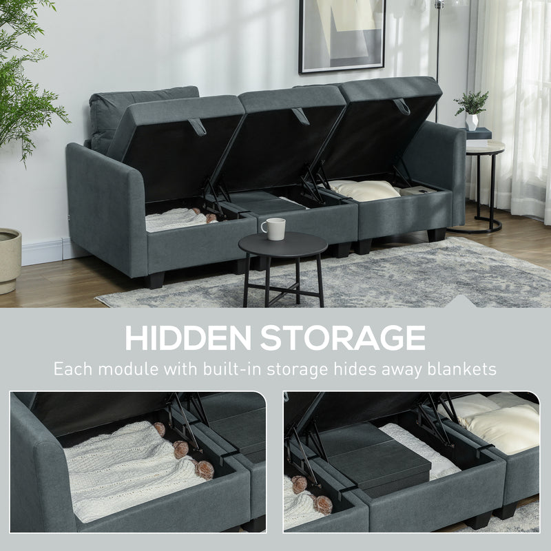 HOMCOM Modular Sectional Sofa with Storage, 2 Seater Sofa Set