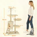 PawHut Cat Tree For Indoor Cats, 134cm Scratching Post Climbing Tower, Beige