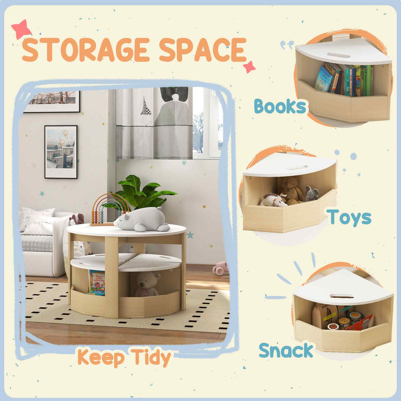 AIYAPLAY Five-Piece Kids Table and Chairs Set with Storage, White