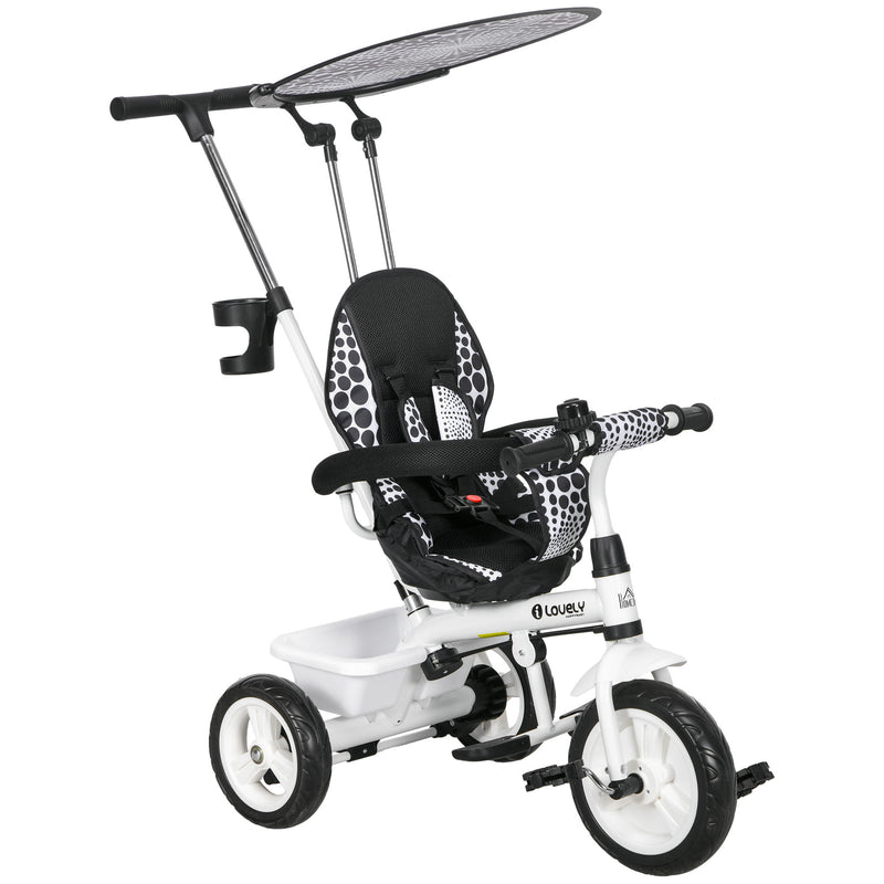 HOMCOM 6 in 1 White Kids Tricycle w/ Removable Handle for 1.5+ year