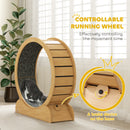 PawHut Cat Treadmill, 39.4 Inch Wooden Cat Running Wheel With Brake - White/Natural Wood Finish