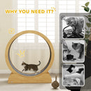 PawHut Cat Treadmill, 39.4 Inch Wooden Cat Running Wheel With Brake - White/Natural Wood Finish