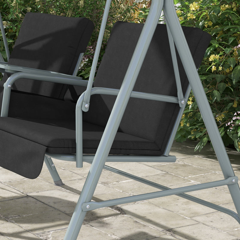 Outsunny 2 Person Covered Patio Swing with Pivot Table & Storage Console Black