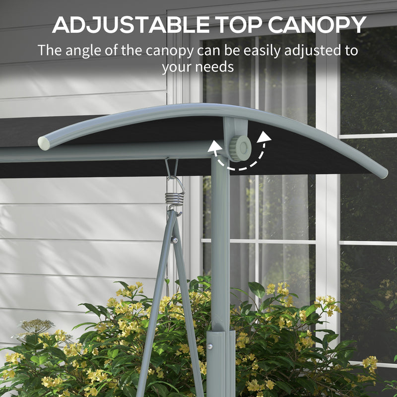 Outsunny 2 Person Covered Patio Swing with Pivot Table & Storage Console Black