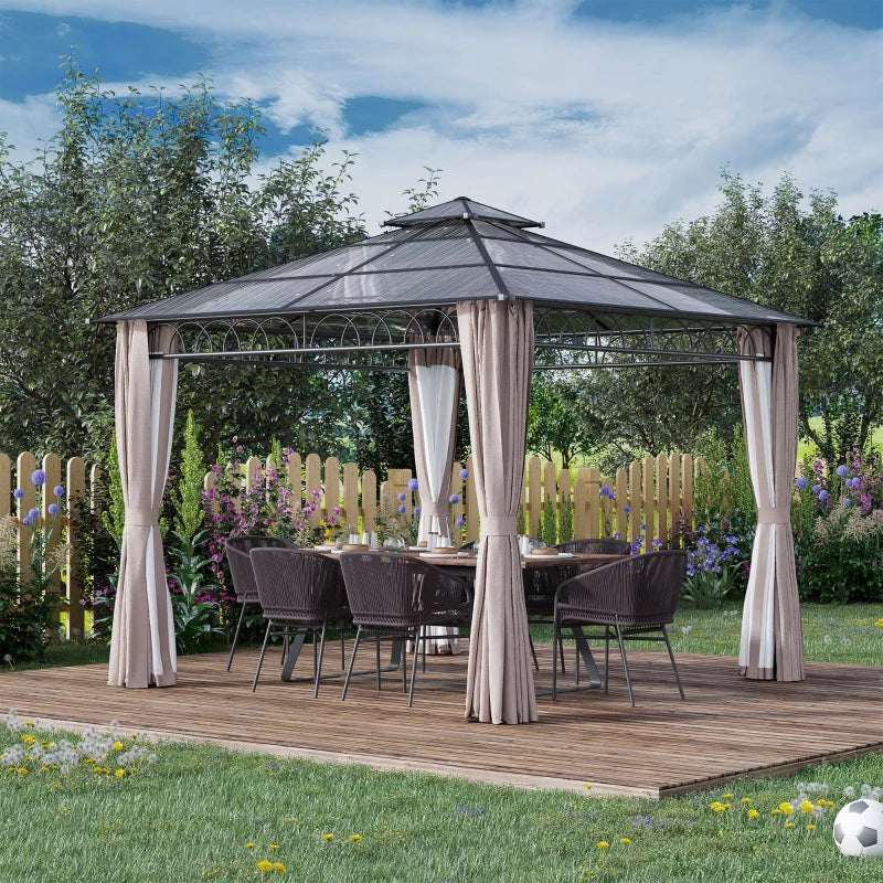 Outsunny Hard Top Gazebo  3m x 3m - Dark Grey & Khaki