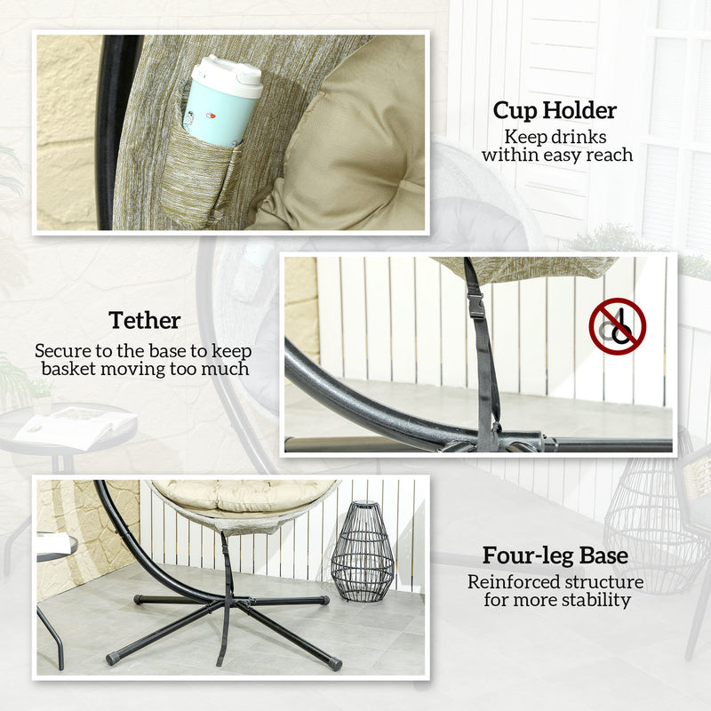 Outsunny Hanging Egg Chair Outdoor Indoor Swing Chair, Folding Basket