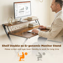 HOMCOM Folding Desk with 2-Tier Shelf for Home Office, Rustic Brown