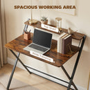 HOMCOM Folding Desk with 2-Tier Shelf for Home Office, Rustic Brown