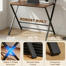 HOMCOM Folding Desk with 2-Tier Shelf for Home Office, Rustic Brown