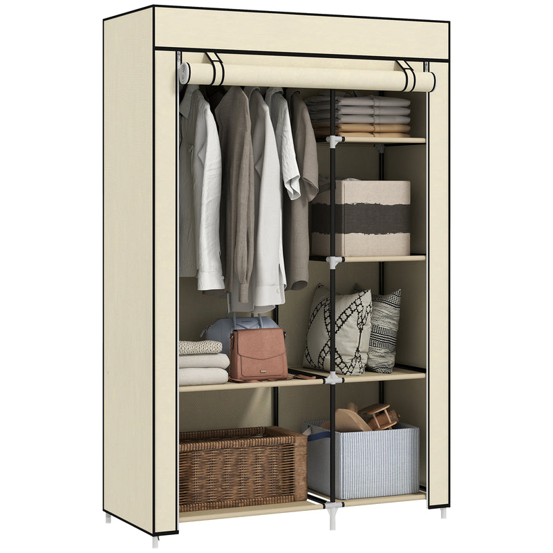 HOMCOM Fabric Wardrobe w/ Shelves Hanging Rail Foldable Closets