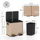 HOMCOM Dual Kitchen Bin Pedal Bin for Recycling and Waste, Gold Tone