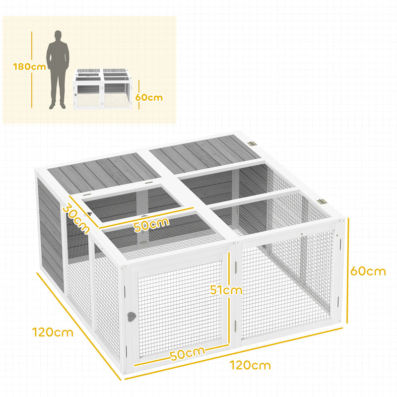 PawHut Rabbit Hutch Small Animal Guinea Pig House with Openable Roof Grey