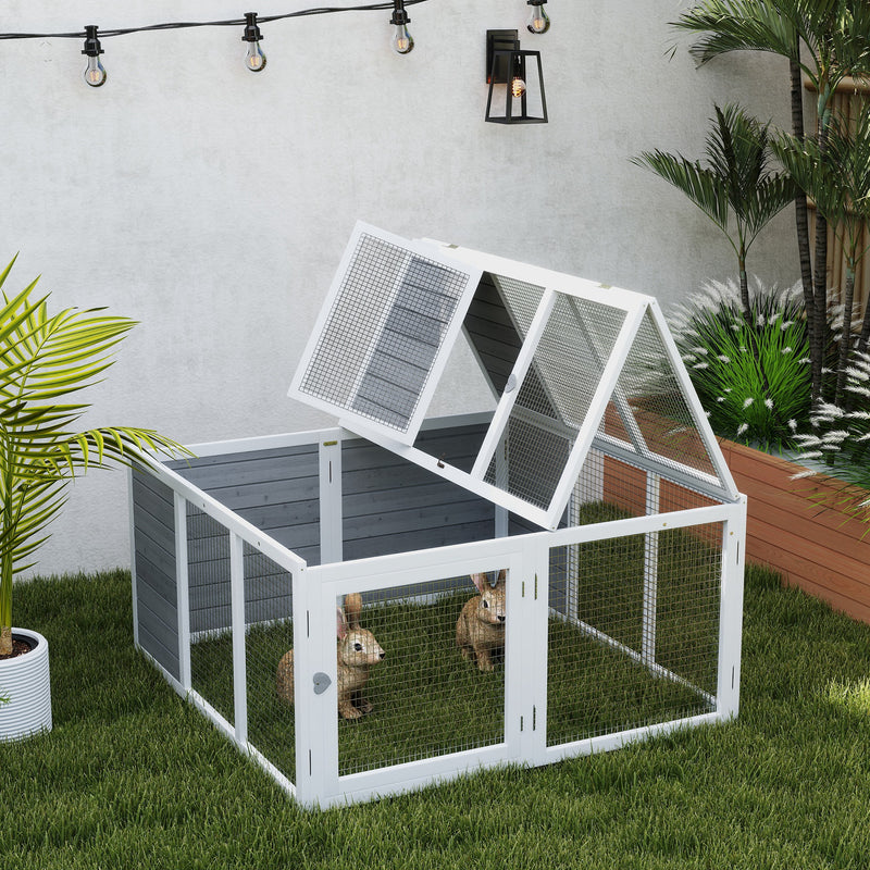 PawHut Rabbit Hutch Small Animal Guinea Pig House with Openable Roof Grey