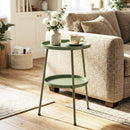 Outsunny Patio Side Table, 2-Tier Round Coffee End Table, Light Green