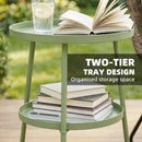 Outsunny Patio Side Table, 2-Tier Round Coffee End Table, Light Green