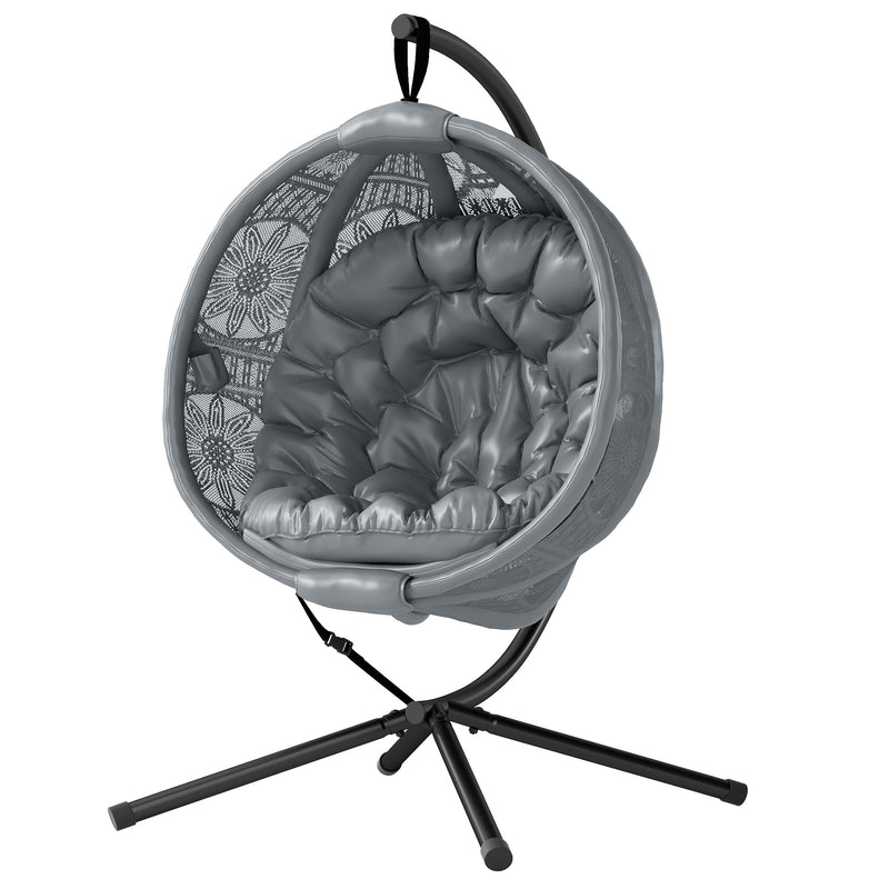 Outsunny Hanging Swing Chair w/ Metal Stand & Side Pocket, Charcoal Grey