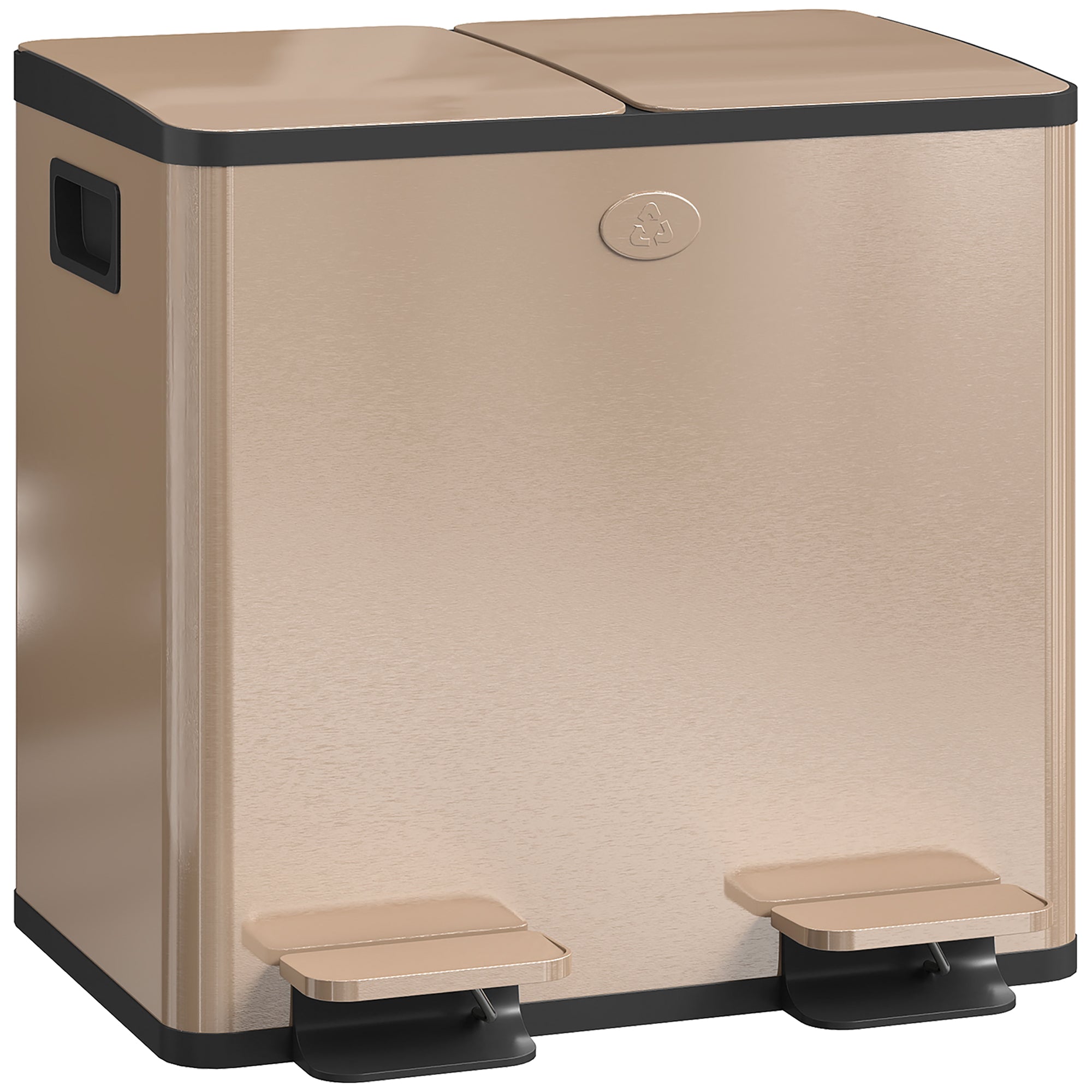 HOMCOM Dual Kitchen Bin Pedal Bin for Recycling and Waste, Gold Tone