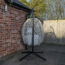 Samuel Alexander Hanging Garden Rattan Egg Chair with Steel Frame and Waterproof Cover in Cool Grey
