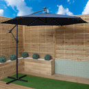 3m Solar Powered Lit Banana Cantilever Garden Parasol With LEDs & Base Weights Included In Blue