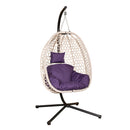 Samuel Alexander Hanging Garden Rattan Egg Chair with Steel Frame and Waterproof Cover in Indigo