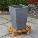 30cm Heavy Duty Round Wooden Garden Plant Pot Flower Stand on Wheels