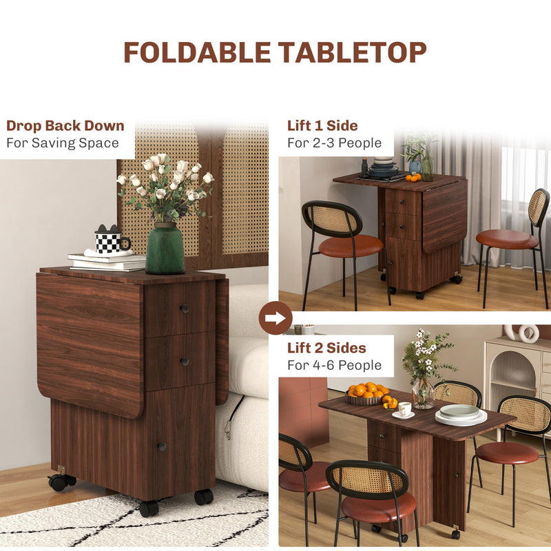 HOMCOM Folding Dining Table, Drop Leaf Table With Drawers Distressed