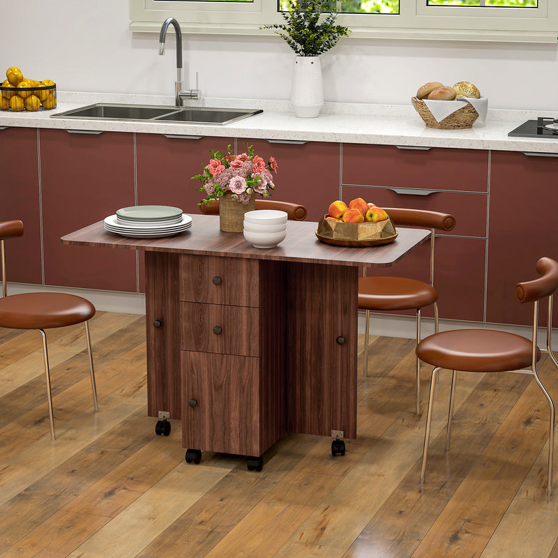 HOMCOM Folding Dining Table, Drop Leaf Table With Drawers Distressed