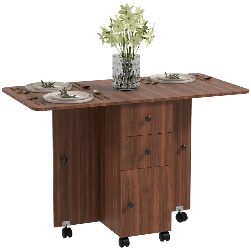 HOMCOM Folding Dining Table, Drop Leaf Table With Drawers Distressed