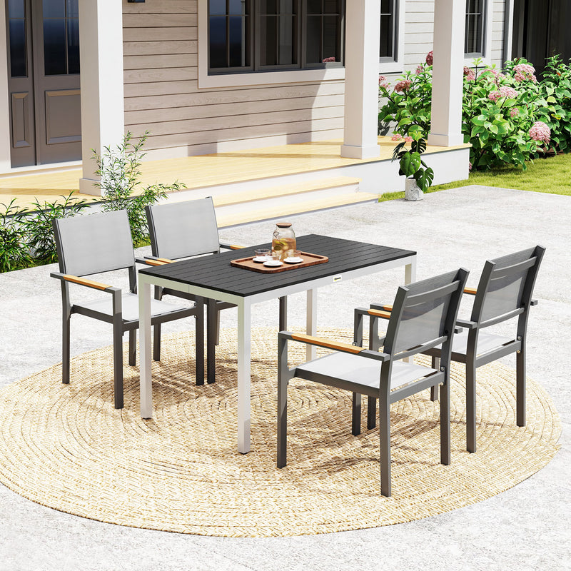 Outsunny 120 x 70 cm Garden Table for 4-6 with Aluminium Frame, Slatted Top