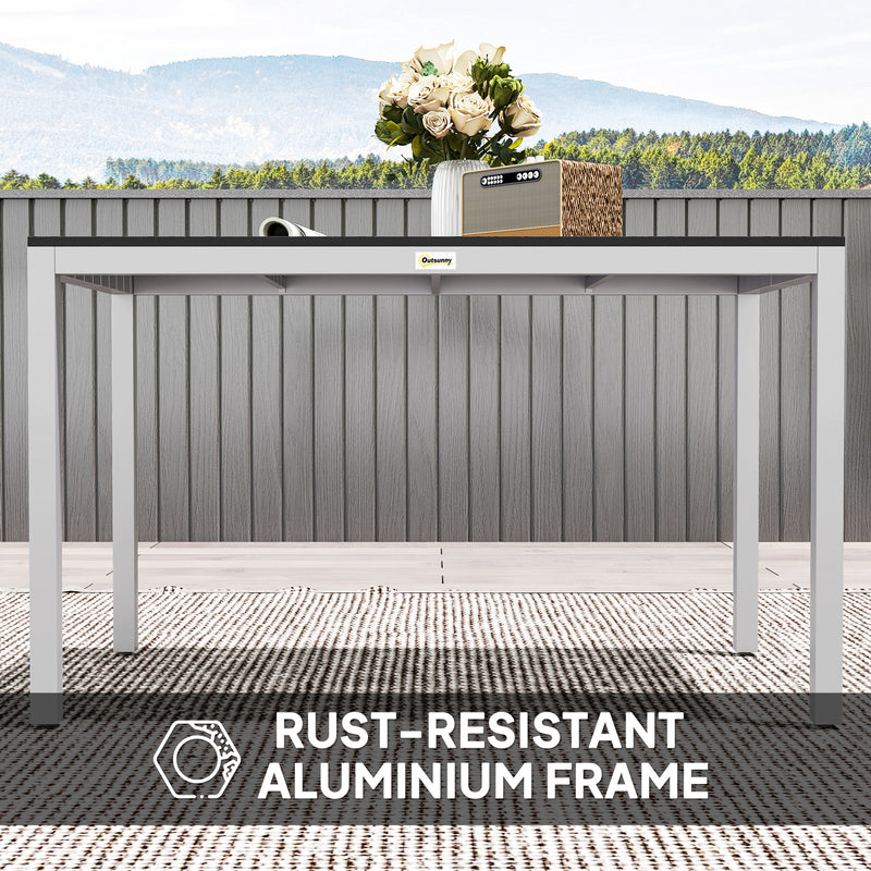 Outsunny 120 x 70 cm Garden Table for 4-6 with Aluminium Frame, Slatted Top