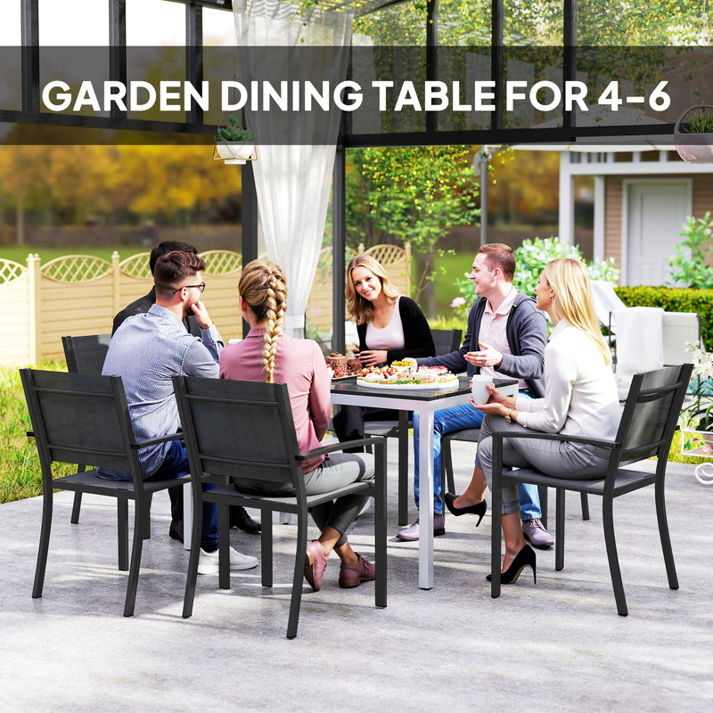 Outsunny 120 x 70 cm Garden Table for 4-6 with Aluminium Frame, Slatted Top