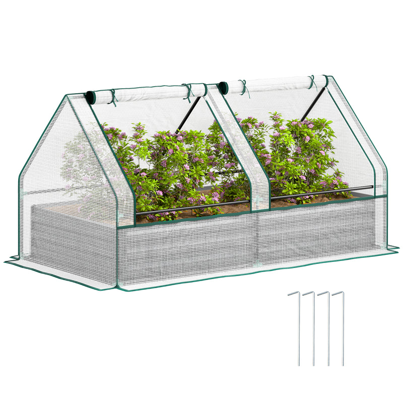 Outsunny Raised Garden Bed Planter Box with Greenhouse, White and Dark Grey