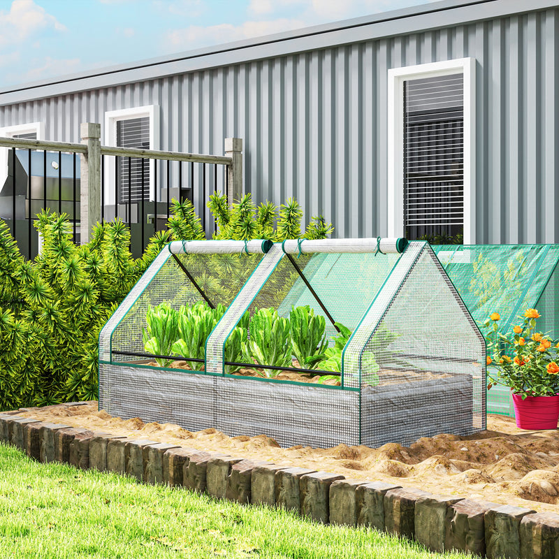 Outsunny Raised Garden Bed Planter Box with Greenhouse, White and Dark Grey