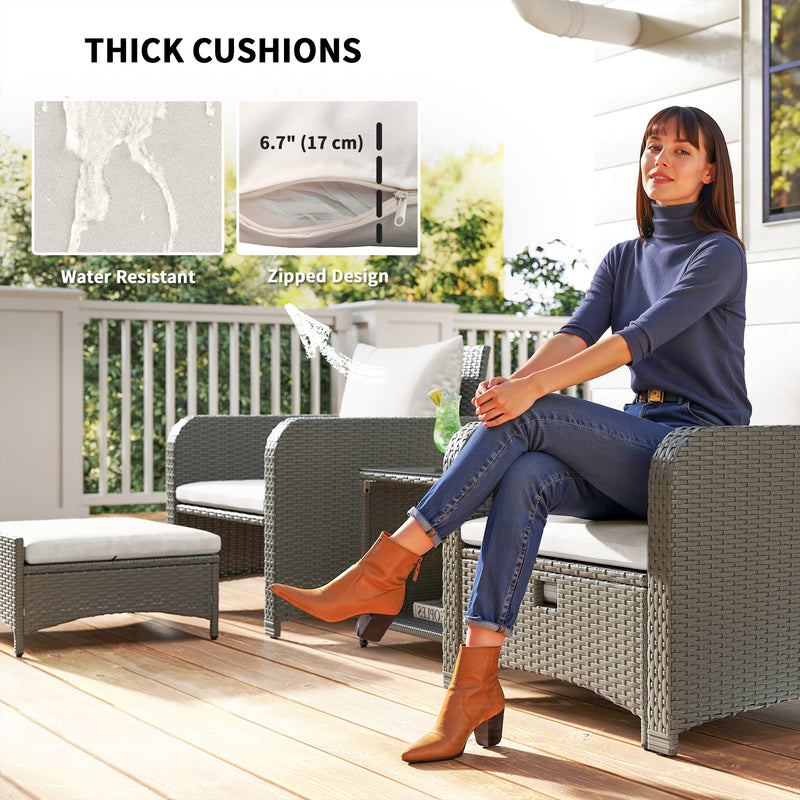 Outsunny Wicker Patio Conversation Set With 2 Armchairs And 6 Cushions