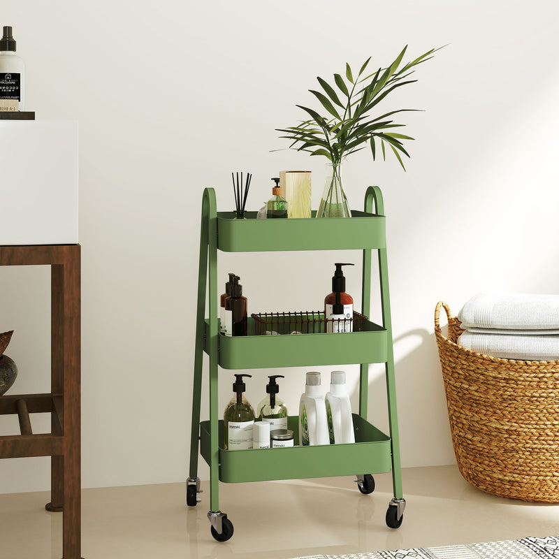 HOMCOM 3-Tier Rolling Utility Cart Kitchen Storage Trolley On Wheels