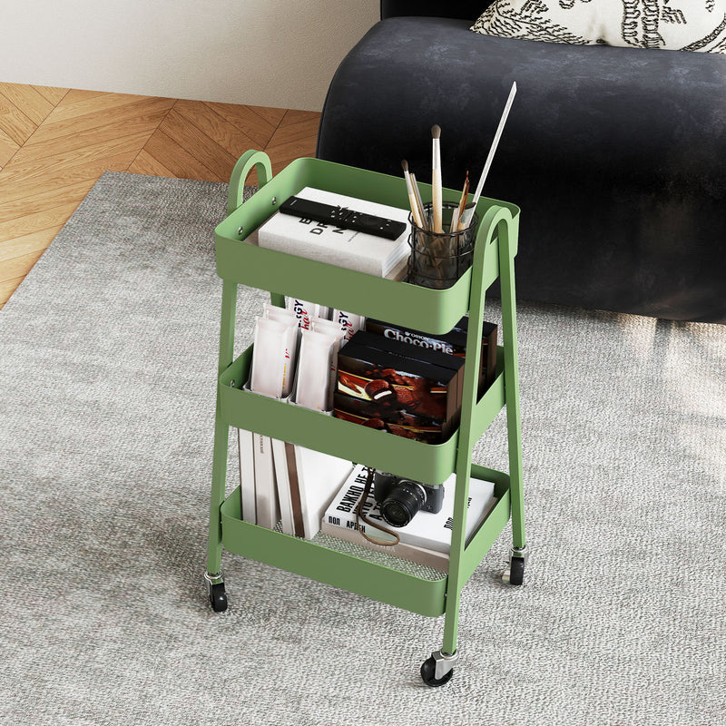 HOMCOM 3-Tier Rolling Utility Cart Kitchen Storage Trolley On Wheels