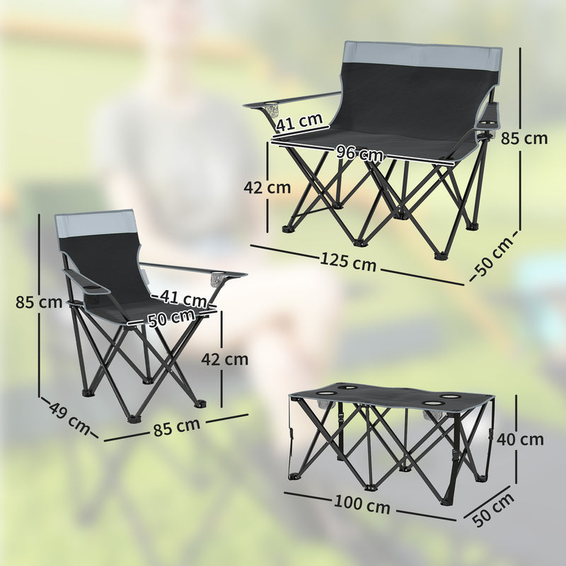 Outsunny 4 Piece Foldable Camping Table And Chairs Set - Black