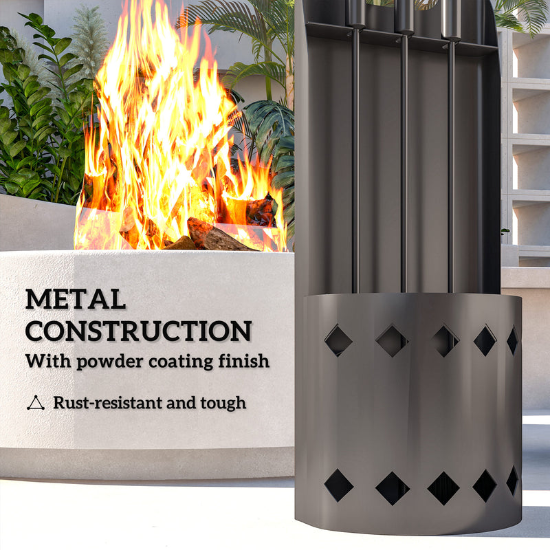 Outsunny 4 PCS Fireplace Companion Set, Metal Fireside Companion Set, Black