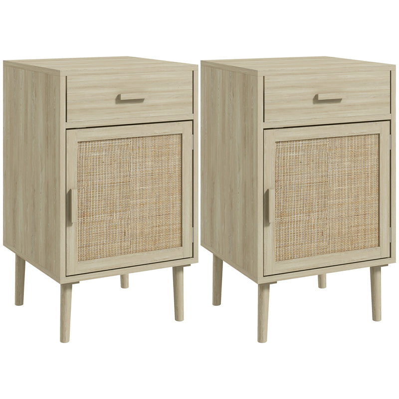 HOMCOM Bedside Tables Set of 2 with Drawer Cabinet Adjustable Shelf Natural