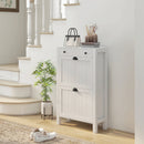 HOMCOM Narrow Shoe Cabinet With 2 Flip Drawers And Top Drawer, White
