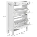 HOMCOM Narrow Shoe Cabinet With 2 Flip Drawers And Top Drawer, White