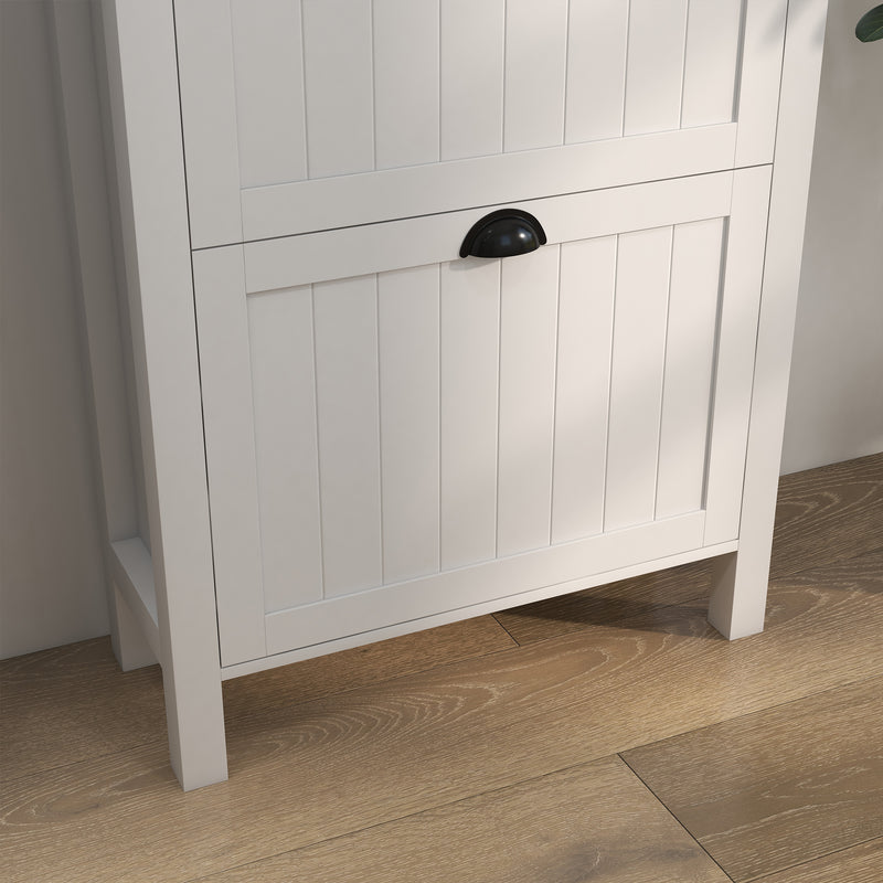 HOMCOM Narrow Shoe Cabinet with 2 Flip Drawers and Top Drawer, White