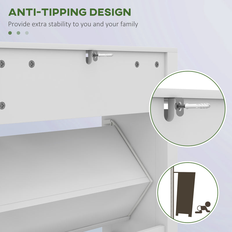 HOMCOM Narrow Shoe Cabinet with 2 Flip Drawers and Top Drawer, White