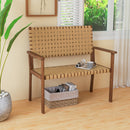Outdoor All Weather Bench with Solid Rubber Wood Frame and Hand Woven PU Leather