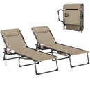 Outsunny Folding Sun Loungers With 5-Level Back, Cup Holder, Beige