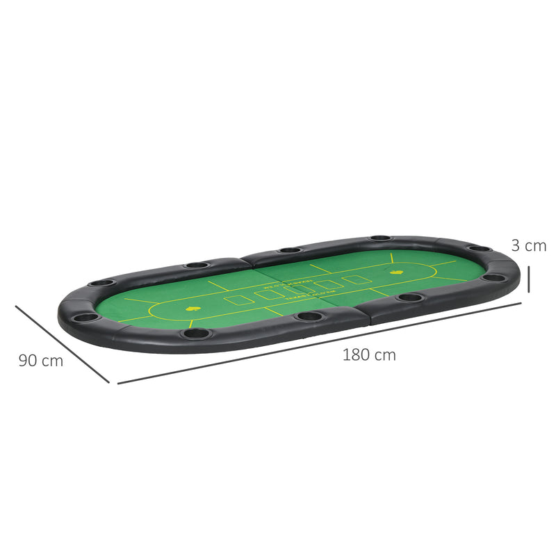 SPORTNOW Foldable Poker Mat, 10-Player Table Top with Cup Holders, Carry Bag