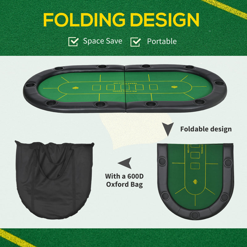 SPORTNOW Foldable Poker Mat, 10-Player Table Top with Cup Holders, Carry Bag