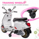 AIYAPLAY Vespa Licensed 12V Kids Electric Bike W/ 2 Training Wheels, White